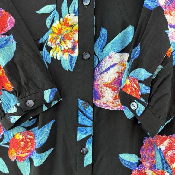 Maeve Top Women 4 Black Red Floral V-Neck Collared 3/4 Sleeves Button Up Casual - Picture 5 of 13